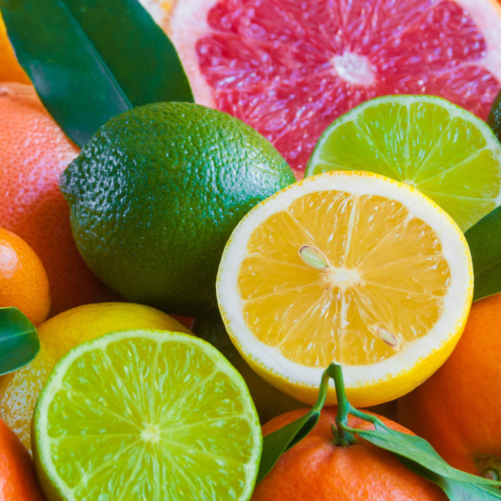 Nomad Botanicals essential oil citrus collection including sweet orange, lime, grapefruit, green mandarin, and lemon
