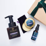 Gift set of Nomad Botanicals Wild Mistral Hand and Body Care products featuring the Foaming Hand Wash, Nourishing Hand Balm, and Moisturizing Hand Purifier