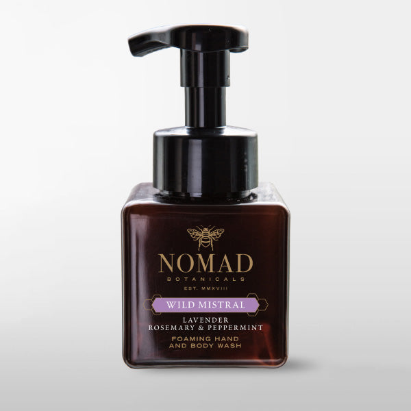 Nomad Botanicals Wild Mistral Foaming Hand Soap 250 mL amber plastic bottle with foaming pump
